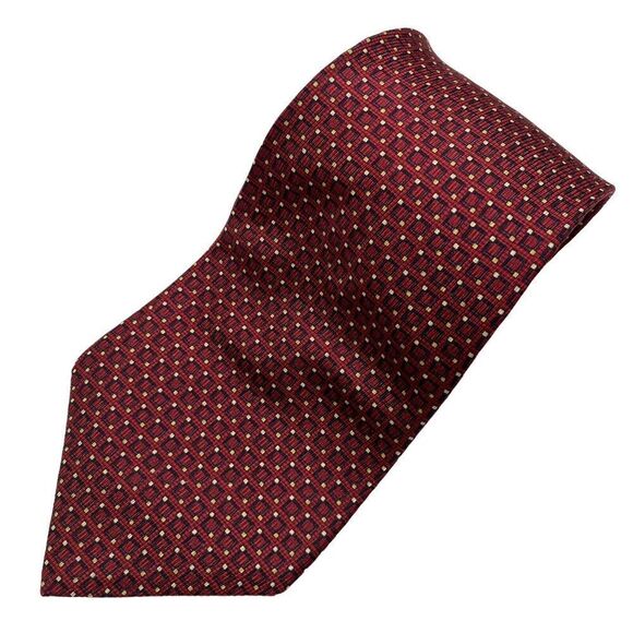 Nautica Tie Men's Necktie  Silk Maroon Square and Dot Office Classic - Picture 1 of 7